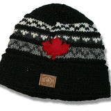 Wool Roll Up Tuque / Hat for Men and Women. Black Mix