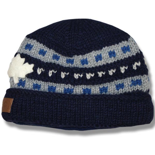 Wool Roll Up Tuque / Hat for Men and Women. Navy Blue Mix