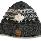 Wool Roll Up Tuque / Hat for Men and Women. Grey / Black Mix