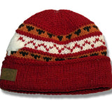 Wool Roll Up Tuque / Hat for Men and Women. Red Burgundy Mix