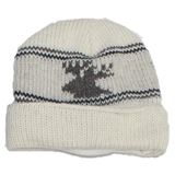 Wool Roll Up Tuque / Hat for Men and Women. Moose / Beige Background