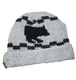 Wool Roll Up Tuque / Hat for Men and Women. Black Bear / Light Grey