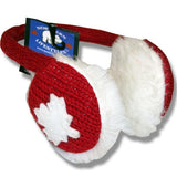 Wool Animal Earmuffs for Men and Women. Red with White Maple Leaf Applique