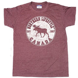 Men and Women' s Heather T-Shirt with Moose Lifestyle designs. Burgundy Heather