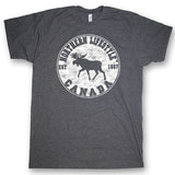 Men and Women' s Heather T-Shirt with Moose Lifestyle designs. Charcoal Heather