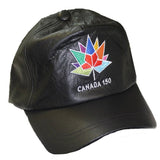 Men and Women's Baseball caps. Canada 150 Logo. Black Leather caps.