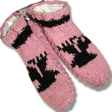 Wool Booties for Men and Women. Pink with Charcoal Brown Moose
