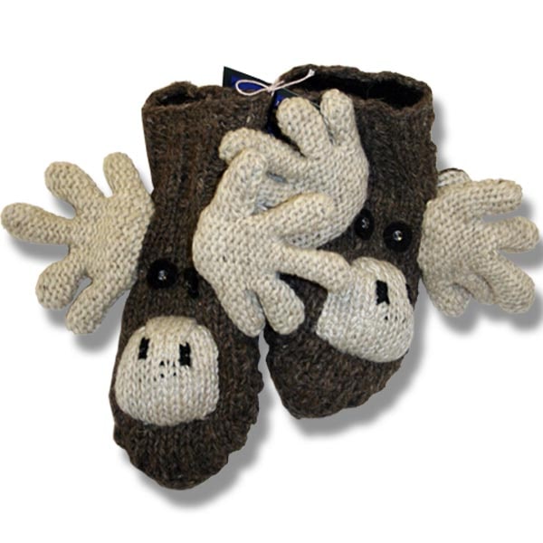 Wool Animal Booties for Men and Women. Moose / Brown Background