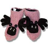 Wool Animal Booties for Men and Women. Pink / Moose