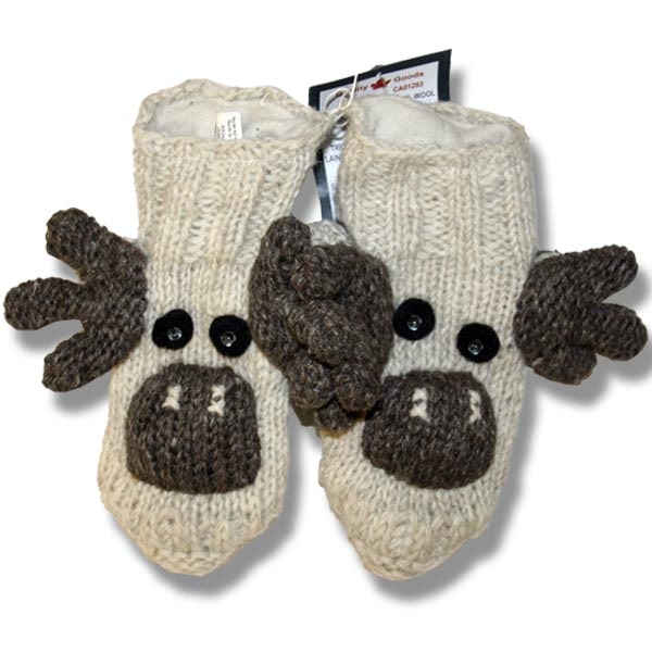 Wool Animal Booties for Men and Women. Moose / Beige Background 