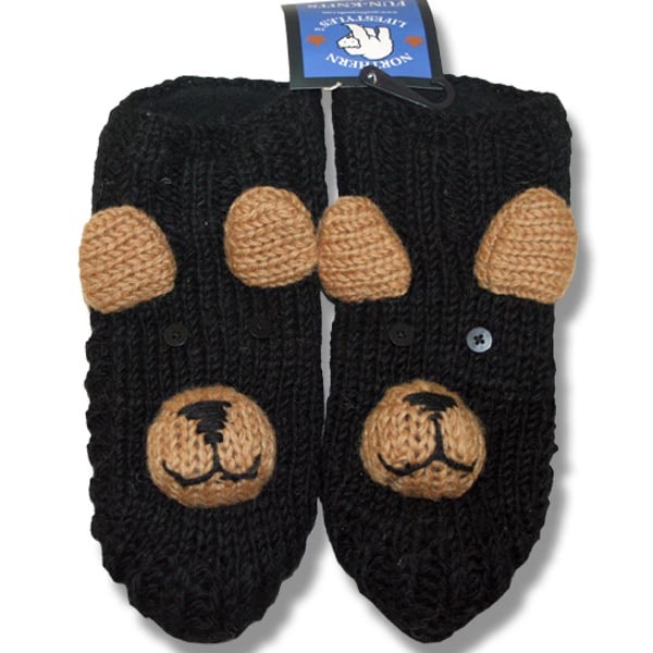 Wool Animal Booties for Men and Women. Black Bear