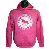 Men and Women's Fleece hoodie Sweatshirt With Moose Lifestyle design. Hot Pink Heather
