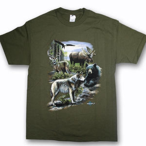 Youth T-shirt with Various designs / Miltary Green/Wildlife Collage 
