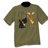 Men and Women T-Shirts with Comic Design. Safari Green with Natura Rock