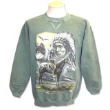 Men and Women's Fleece Crewneck Sweatshirt with various designs. Mocha / Indian Chief