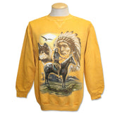 Men and Women's Fleece Crewneck Sweatshirt with various designs. Mustard / Indian Chief