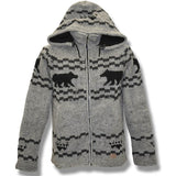 Wool Jacket with Bear / Charcoal Grey with Black Bear. Adult wool sweater winter jacket for men and women Canada souvenir design handmade adult wool sweater winter Jacket for men and women Canada souvenir design handmade northern lifestyle Canada 100%wool easy online shopping coat vest Nepal best quality winter spring all seasons Outwear.  