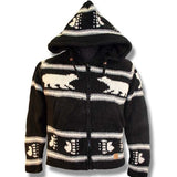 Wool Jacket with Bear / Black Grey with Polar Bear.  Adult wool sweater winter jacket for men and women Canada souvenir design handmade adult wool sweater winter Jacket for men and women Canada souvenir design handmade northern lifestyle Canada 100%wool easy online shopping coat vest Nepal best quality winter spring all seasons Outwear. 