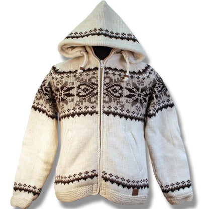 Products Wool Jacket Snowflake with Zip Off Hood for men and women. Snowflake Almond / Beige. Adult wool sweater winter jacket for men and women Canada souvenir design handmade adult wool sweater winter Jacket for men and women Canada souvenir design handmade northern lifestyle Canada 100%wool easy online shopping coat vest Nepal best quality winter spring all seasons Outwear. 