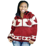100% Wool Jacket with Zip-Off Hood/Maple Leaf, For Men and Women. fleece lining, Handmade in Nepal.