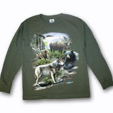 Youth T-shirt with Various designs / Kelp Green / Wildlife Collage 