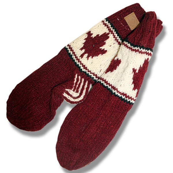 Wool Socks for Men and Women / Maple Leaf / Burgundy background