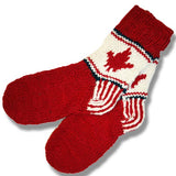 Wool Socks for Men and Women / Maple Leaf/Red & White background