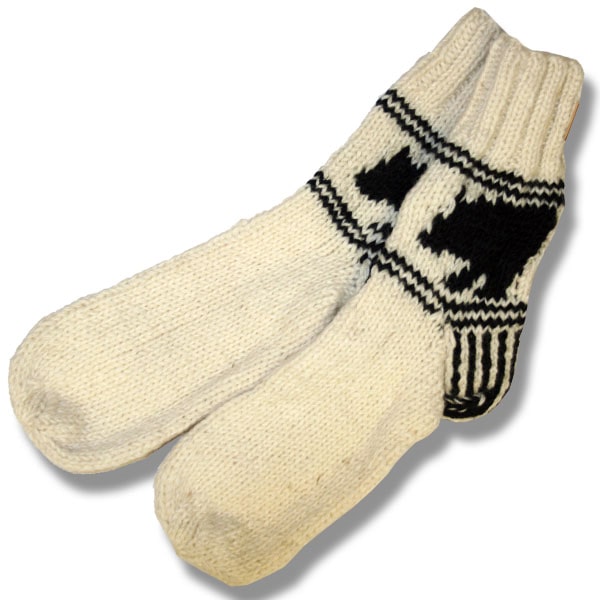 Wool Socks for Men and Women / Black Bear / Off White