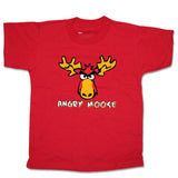 Men and Women T-Shirts with Comic Design. Red with Angry Moose