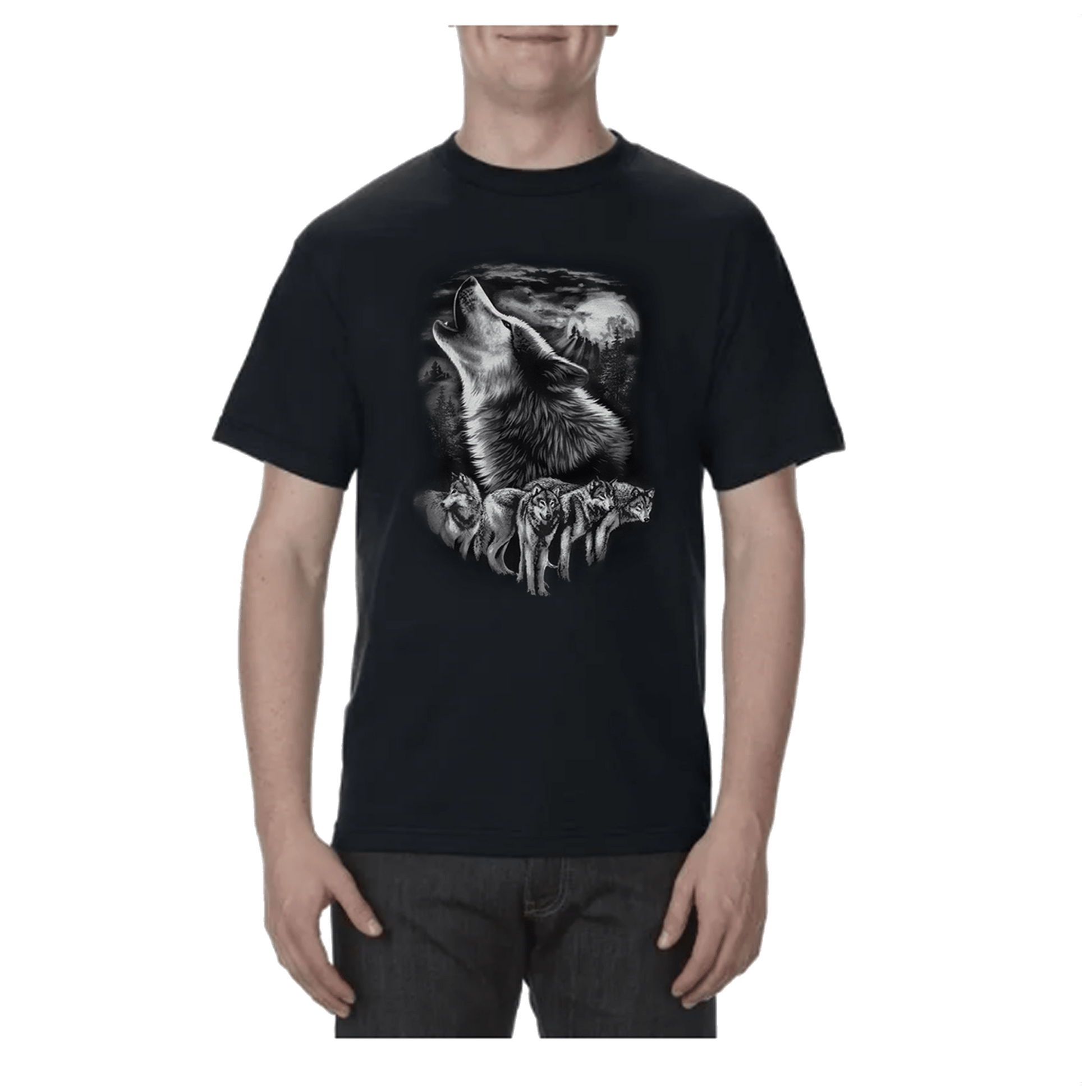 Youth T-Shirt with Quadratone/Animal Designs / Black Wolf