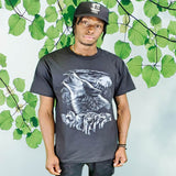 Men and Women t-shirt with Wolf, Moose and dreamcatcher print Designs . Black / Wolf 