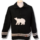 Wool Sweater with 1/4 zip jumper with collar for men and women. Black with White Polar Bear