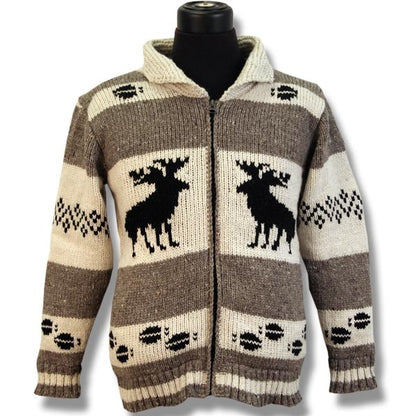 Wool Nordic Jackets for men and women / Beige / Brown with black moose . adult wool sweater-winter jacket-men-women-canada-souvenir-design-handmade→adult-wool-sweater-winter-jacket-men-women-canada-souvenir-design-handmade-northern-lifestyle-canada-100%wool-easy online shopping-coat-vest-Nepal-best quality-winter-spring-all seasons.