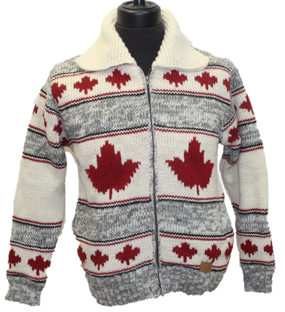 Wool Nordic Jackets for men and women / Cardinal Red Maple Leaf with Light Grey. adult wool sweater-winter jacket-men-women-canada-souvenir-design-handmade→adult-wool-sweater-winter-jacket-men-women-canada-souvenir-design-handmade-northern-lifestyle-canada-100%wool-easy online shopping-coat-vest-Nepal-best quality-winter-spring-all seasons.