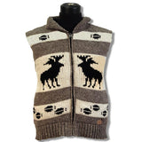 Wool Nordic Vest for men and women. Beige Brown with Black Moose 