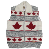 Wool Nordic Vest for men and women. Cardinal Red Maple Leaf with Light Grey