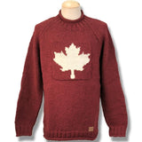 Wool Roll Neck Un-Lined Sweater for men and women. Maple Leaf Burgundy Background