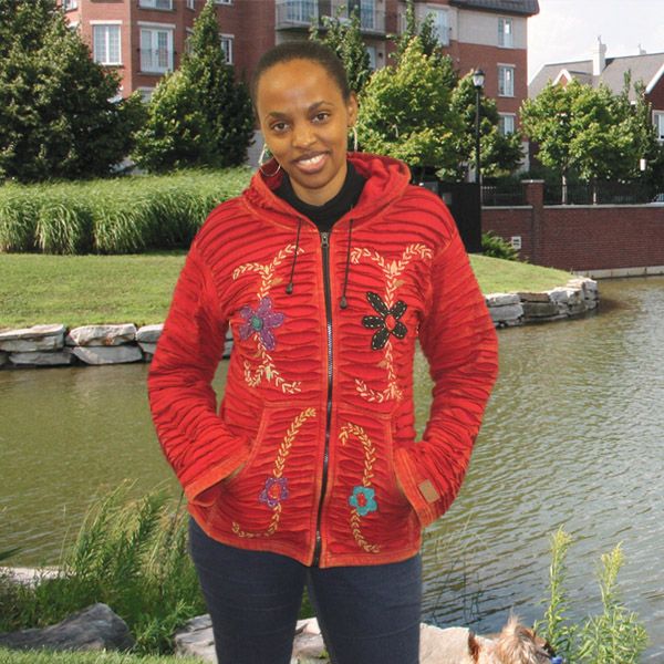 Ladies Junior Cut Cotton Zip Hood. Red