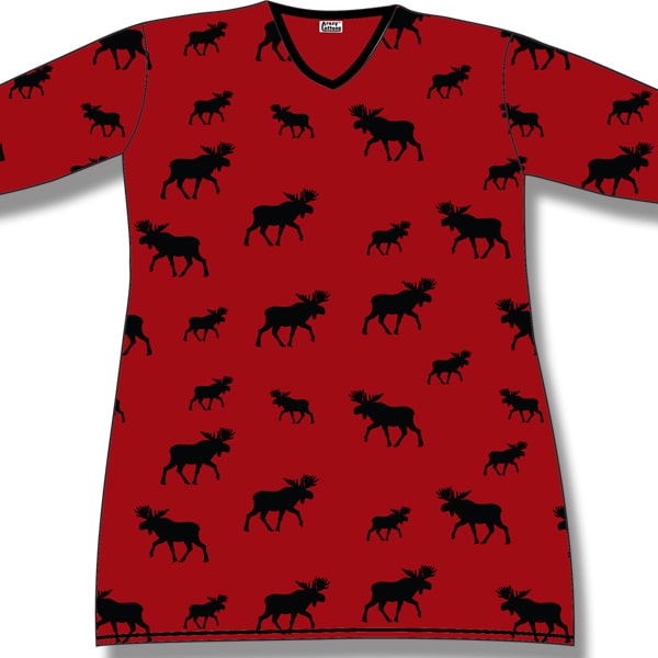 Women's Night Dress. Red Allover Moose