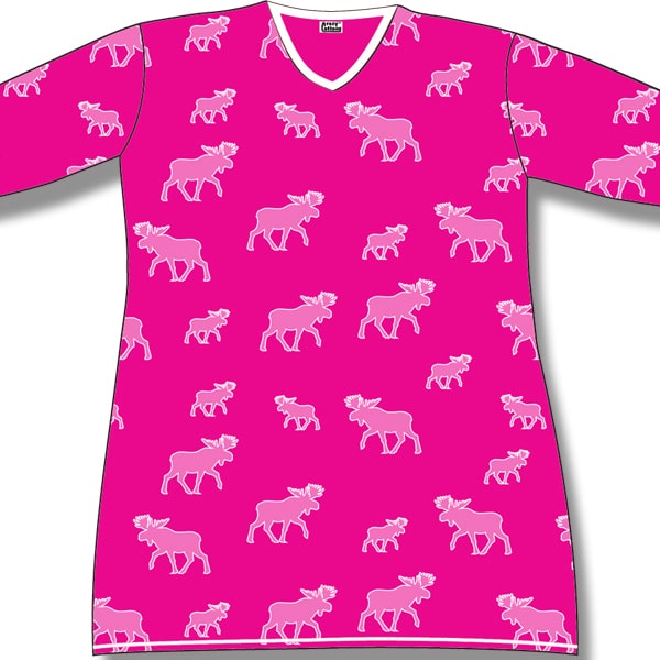 Women's Night Dress. Fushia Allover Moose