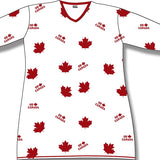 Women's Night Dress. Oh Canada Red Maple Leaf on White