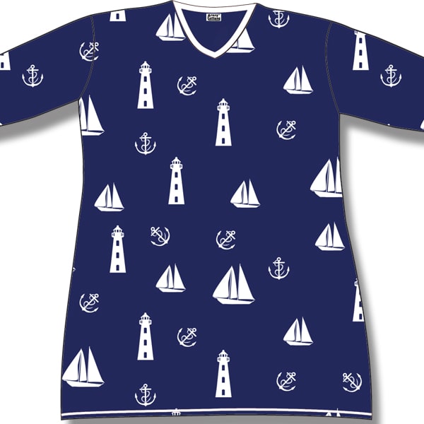 Women's Night Dress. Nautical on Navy