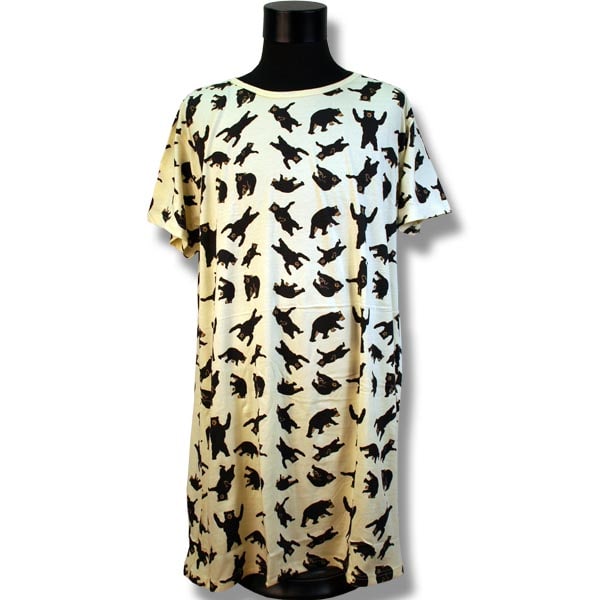 Women's Night Dress. Natural/Black Bears