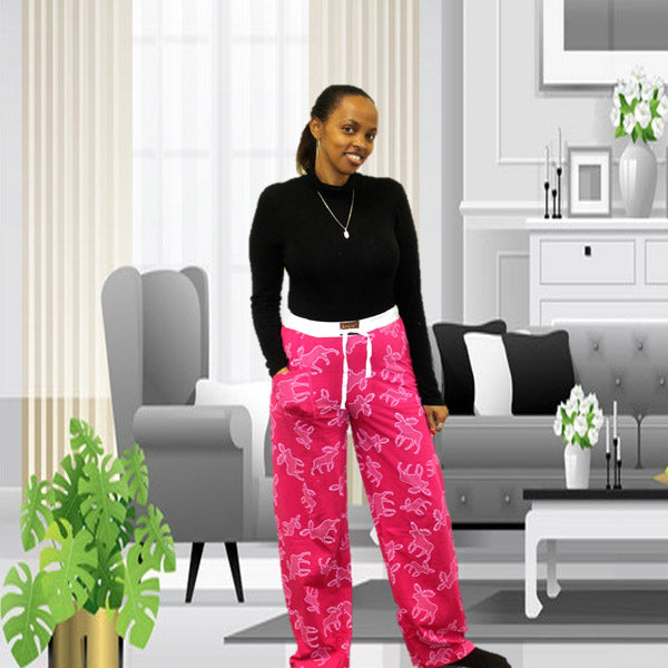 Women's Pyjamas Pants/ Pyjama Bottoms sleepwear. Fushia Allover Moose