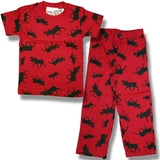 Kids Pyjamas Set. Red/allover moose/ Short Sleeve.