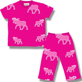Kids Pyjamas Set. Fushia allover moose/Short Sleeve