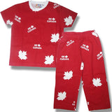 Kids Pyjamas Set. OH Canada with Maple Leaf on Red/ Short sleeve 