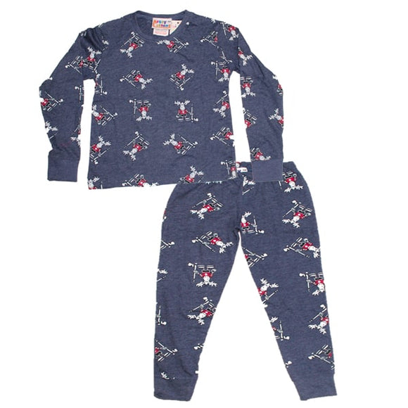 Kids Pyjamas Set. Navy/Hockey Moose / long sleeve