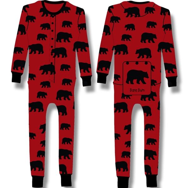 Ladies Junior Cut Plain Rib Bare Bottoms. Red Allover Bear