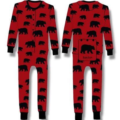 Men and Women's Plain Rib Bare Button Red Allover Bear. 